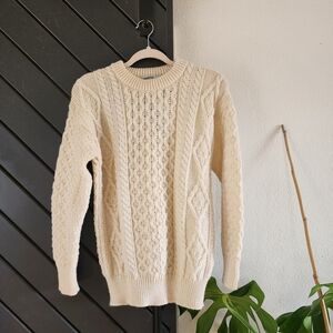 NWT Aran Crafts XS Cream Wool Cable Knit Sweater - Made In Ireland